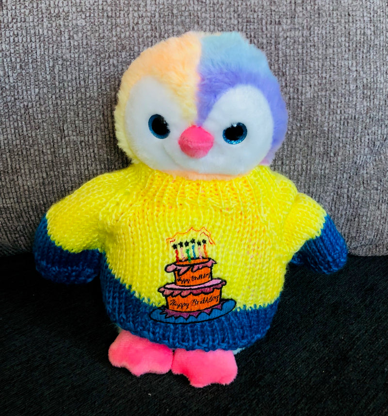 Happy Birthday Rainbow Penguin Plush (10" Tall)