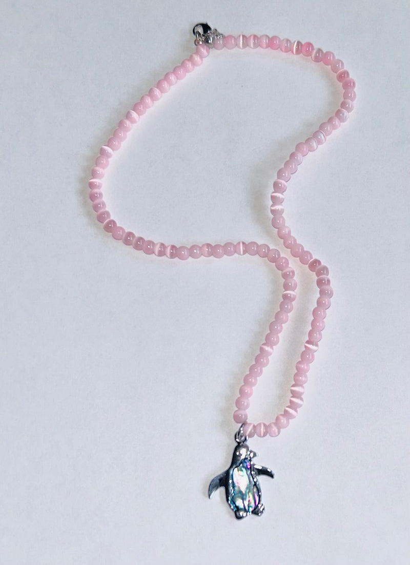Pink Beads Kids Penguin Art Necklace