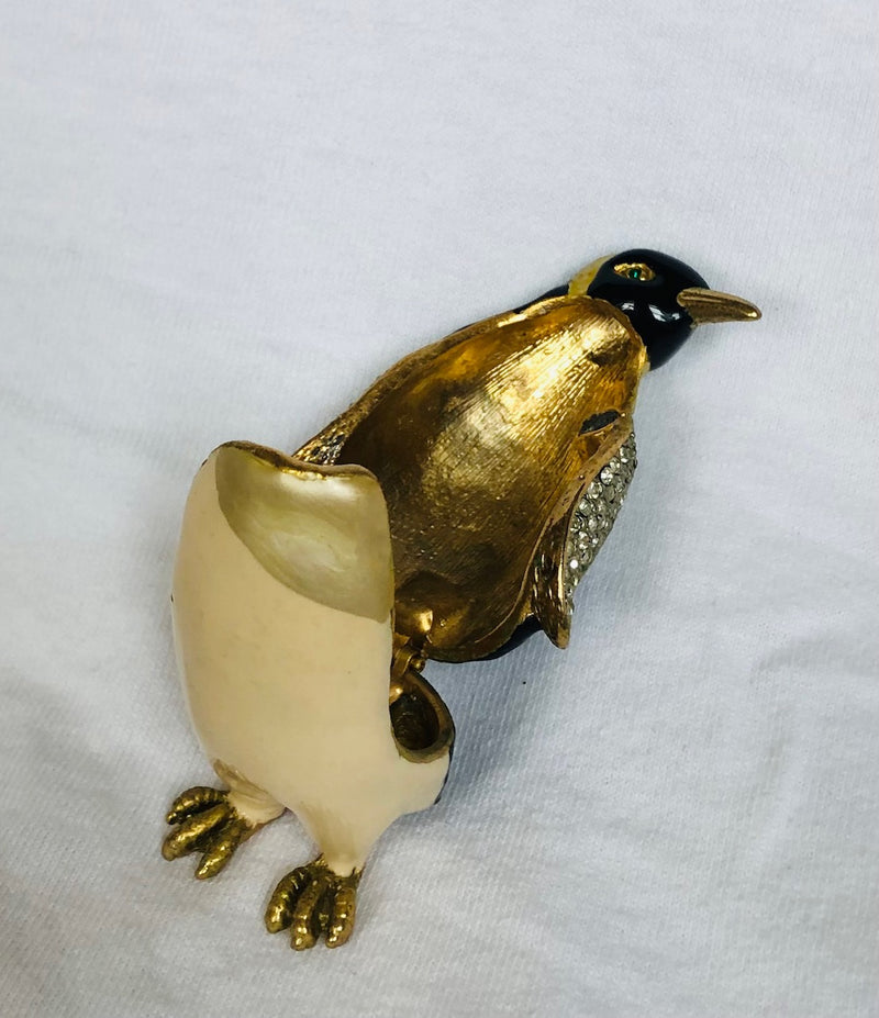 Metal and Rhinestone Penguin Figurine Box (2 1/2" )