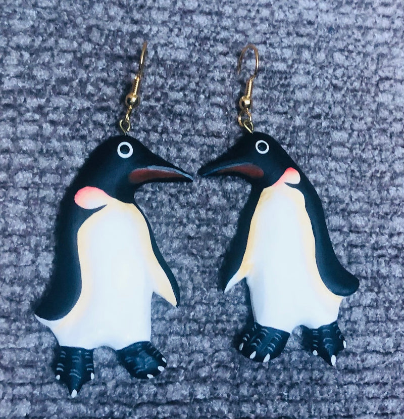 Hand Painted Penguin Profile Earring (2" Tall)
