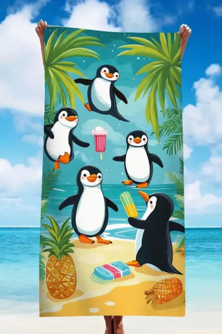 Penguin Paradise Beach Bath Towel (35