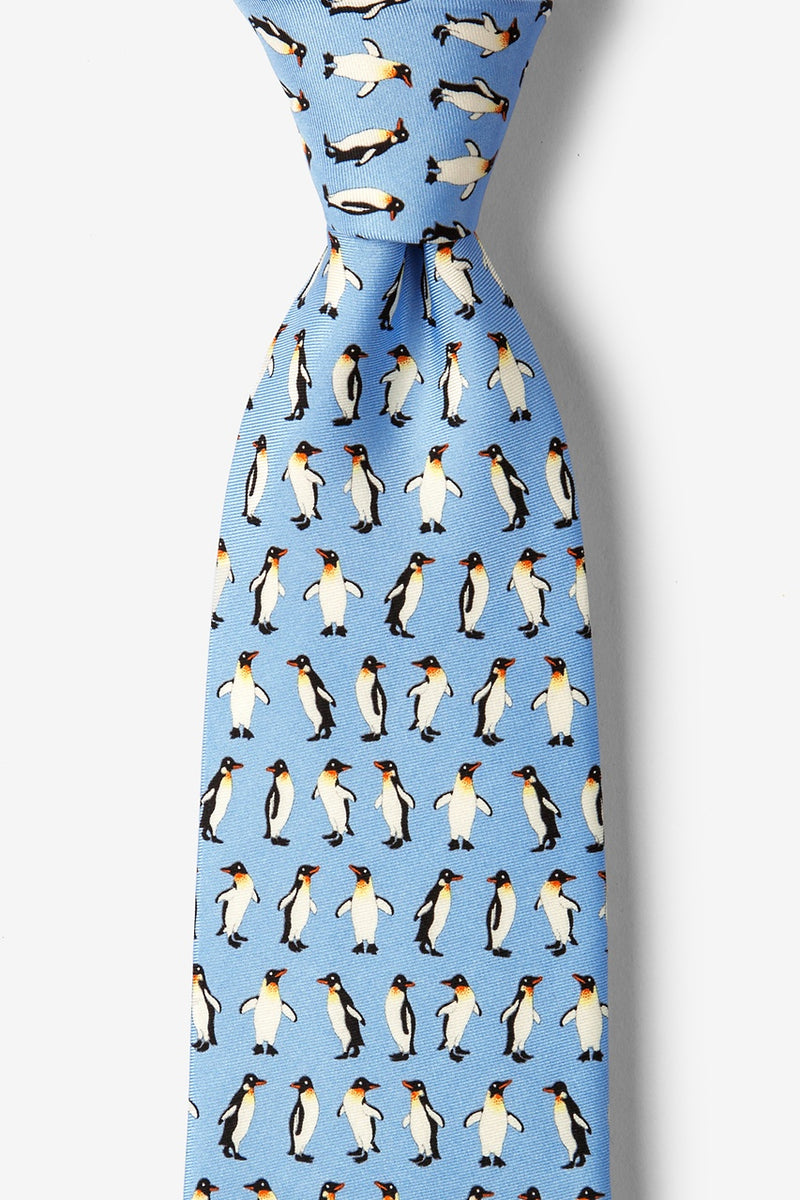 Emperor Penguins Blue Silk Tie