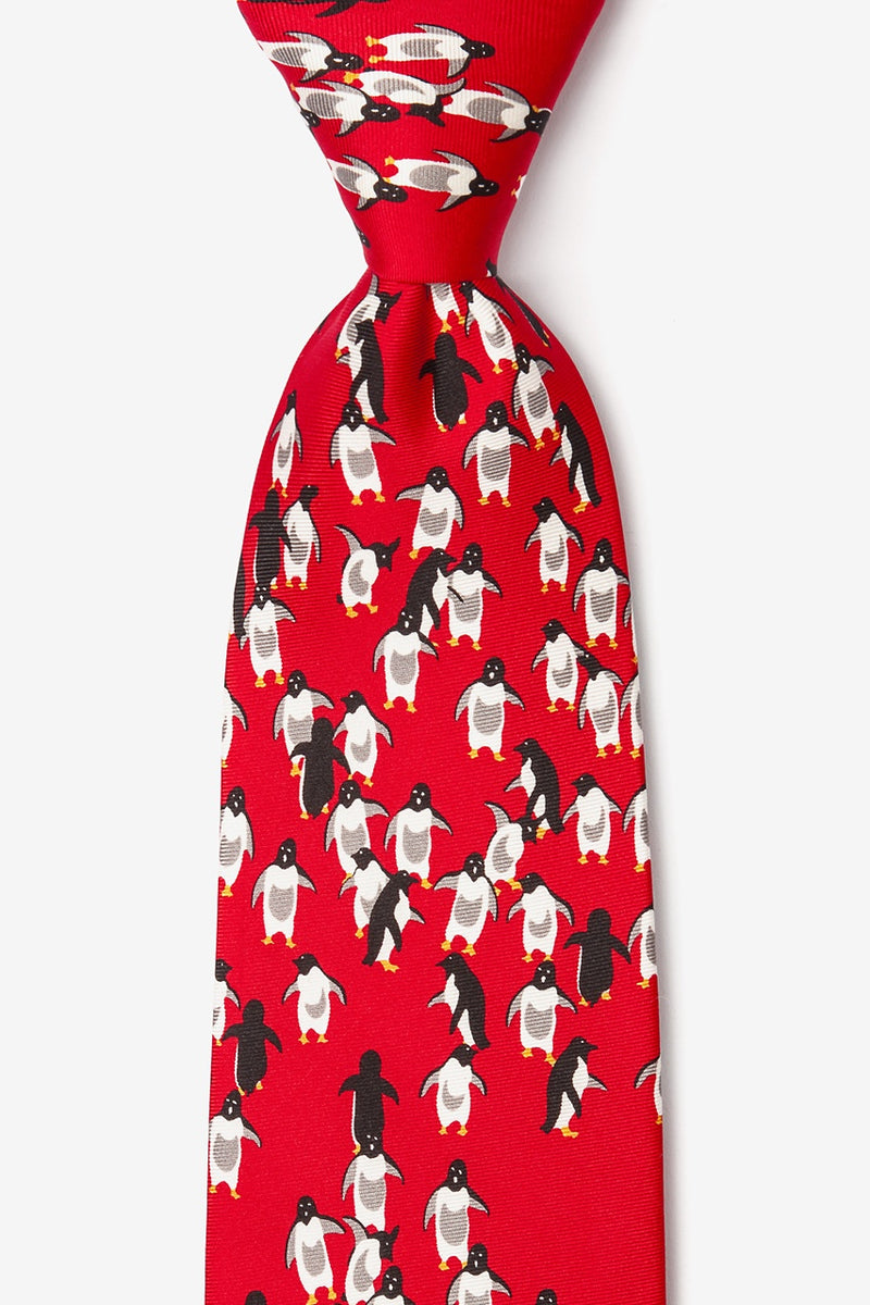 Adelie Penguins Red Silk Penguin Tie