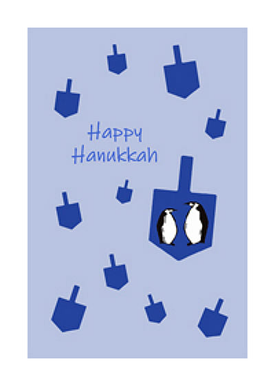 Happy Hanukkah Dreidel & Penguins Card (5" x 7")
