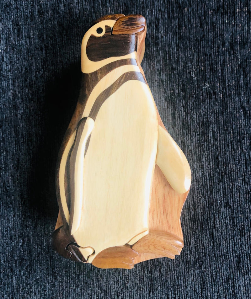 Penguin Secret Wooden Mystery Puzzle Box (6" x 3.5" x 2")