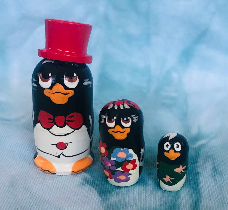 Mini Three Piece Penguin Nesting Doll Set (From 2" Tall)