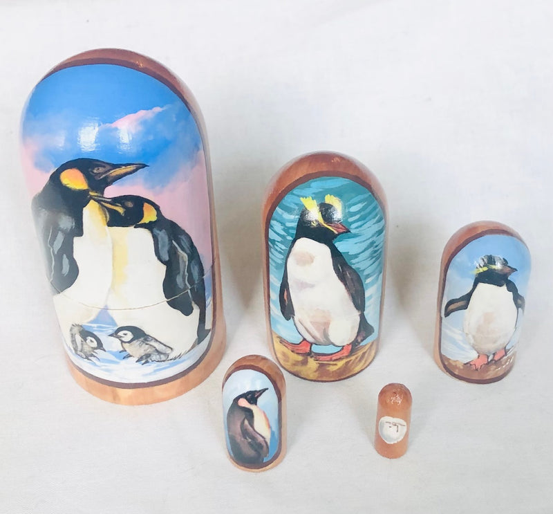 Elegant Hand Painted Nesting Penguin Dolls Set (4" Tall)