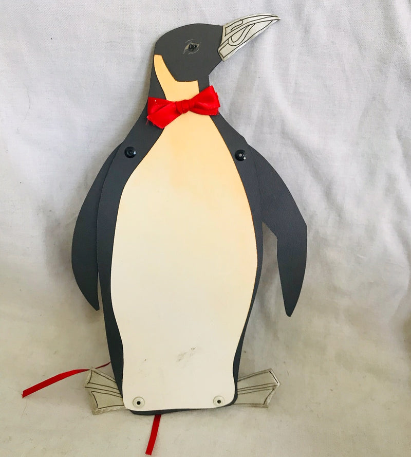 Hand Crafted Wood & Metal Penguin Dancing Puppet (8" Tall)