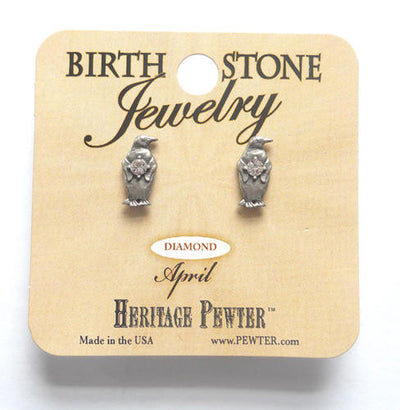 Pewter Penguin April Birthstone Earrings Stud