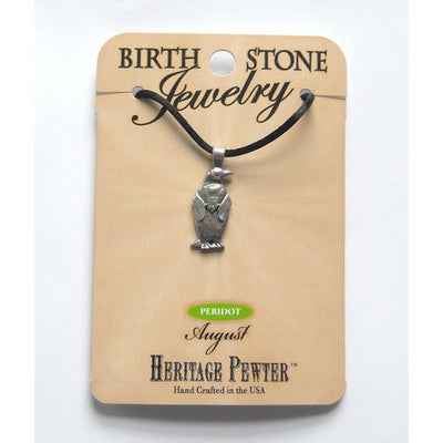 August Pewter Penguin Birthstone Pendant Jewelry