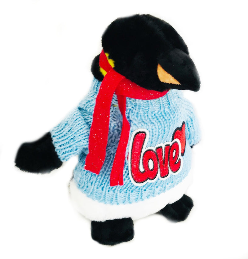 Emperor Penguin Valentine Plush with Blue Sweater (10" Tall)