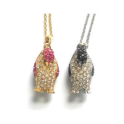 Penguin Crystal Pendant, Black, Pink, Jewelry, Elegant