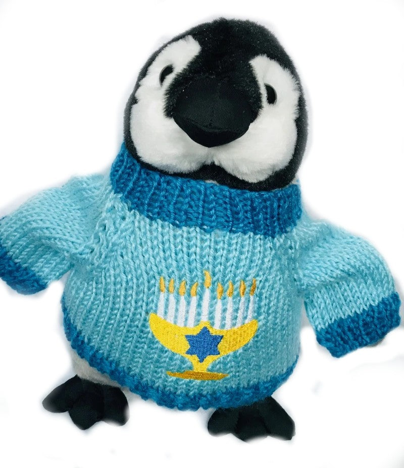 Hanukkah Penguin Plush Baby with Menorah (10" Tall)