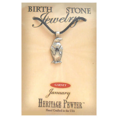 Pewter Penguin Pendant January Birthstone