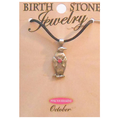 Pewter Penguin Birthstone Pendant October Gift