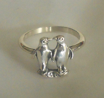 Penguin Couple Sterling Silver Ring Jewelry Gift