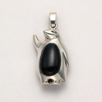 Sterling Silver Onyx Penguin Pendant Gift