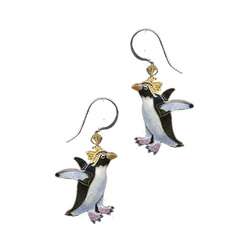 Rockhopper Penguin Cloisonne Wire Earrings