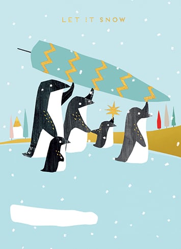 Carry The Tree Penguins Christmas Card (4.5" x 6.25")