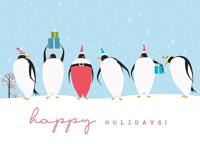 Penguin Line-Up Holiday Card  (4.5" x 6.25")
