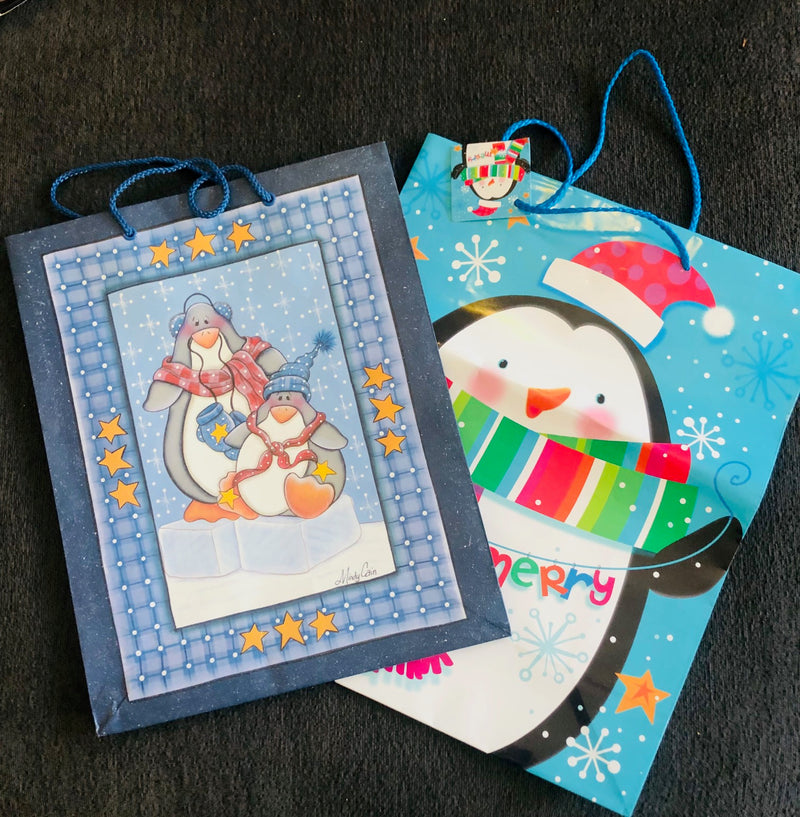 Pair of Penguin Holiday Shopping Bags (18" x 14" x 5")