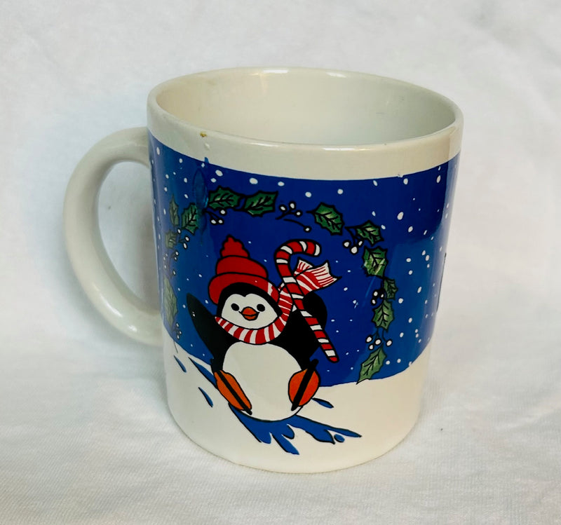 Festive Holiday Sledding Penguin Mug (4" Tall)