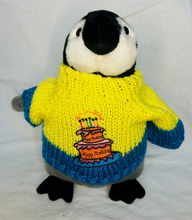 Happy Birthday Penguin Plush (Yellow Sweater 10" Tall)