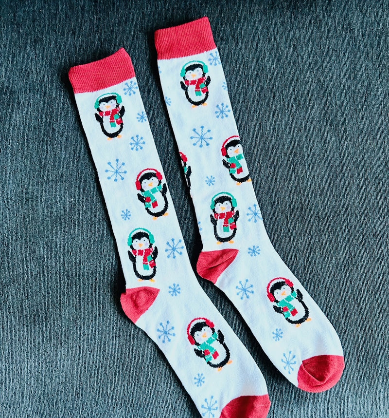 Holiday Penguins Knee Socks (fits shoe size women&