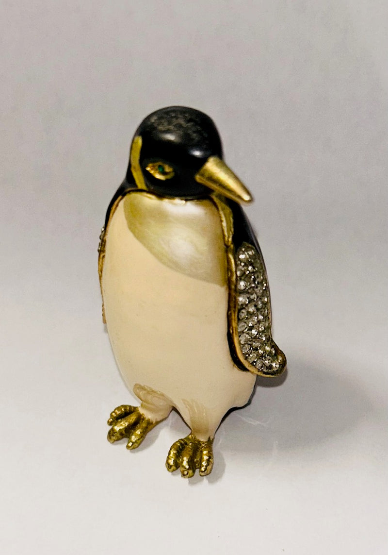 Enamel, Iron and Rhinestones Penguin Figurine Box (3" Tall)