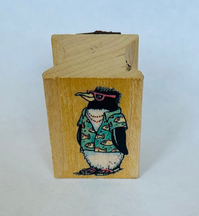 Penguin On Holiday Rubber Stamp (1" x 1.5")