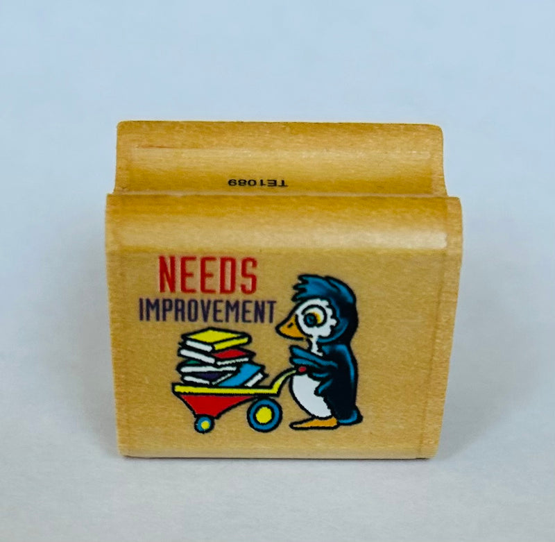 Penguin Needs Improvement Rubber Stamp (1" x 3/4")