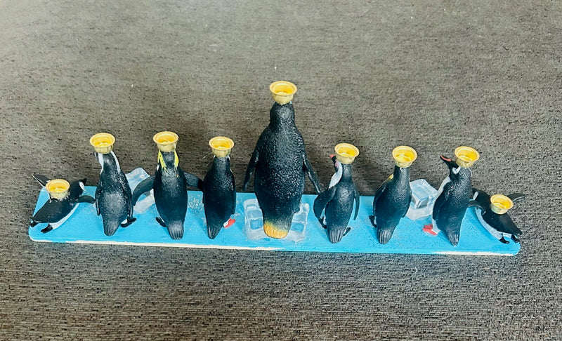 Penguin Hanukkah Menorah (12" x 2" x 4")