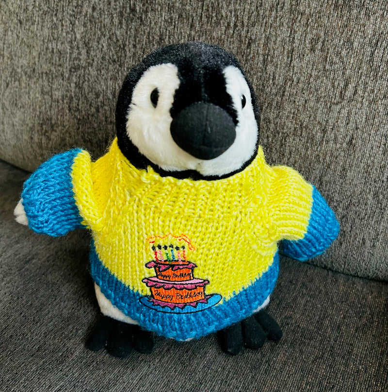 Birthday Penguin Plush (Yellow Sweater 10" Tall)