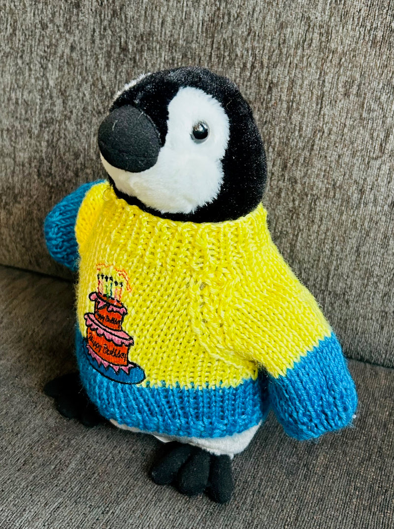 Birthday Penguin Plush (Yellow Sweater 10" Tall)