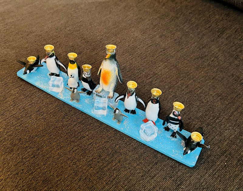 Penguin Hanukkah Menorah (12" x 2" x 4")