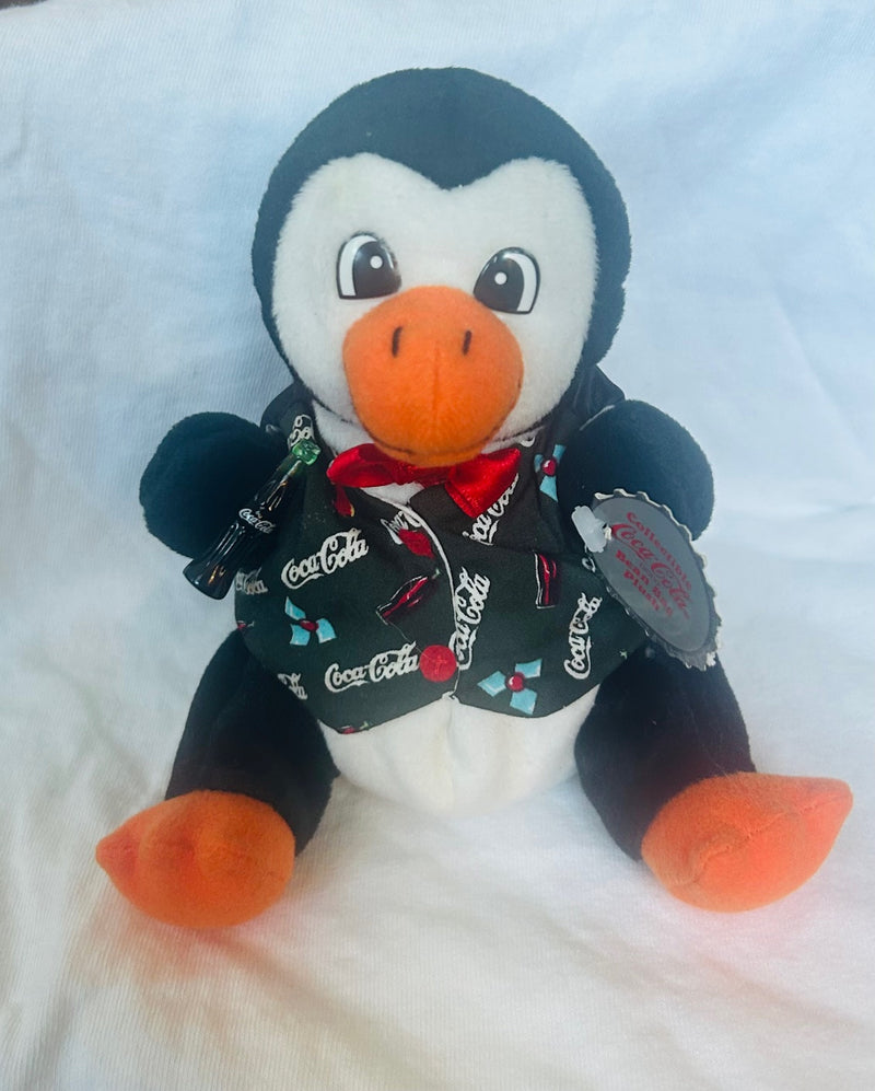Coca Cola Beanbag Penguin with Holiday Vest (1997 5" Tall)