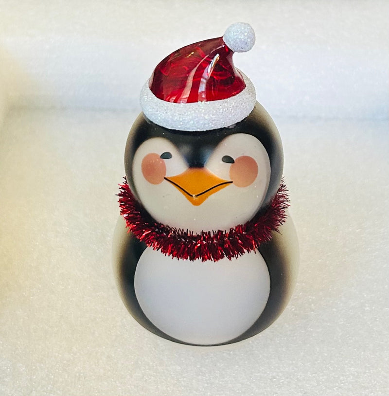 Light Up Glass Santa Penguin Wobbler (3" Tall)