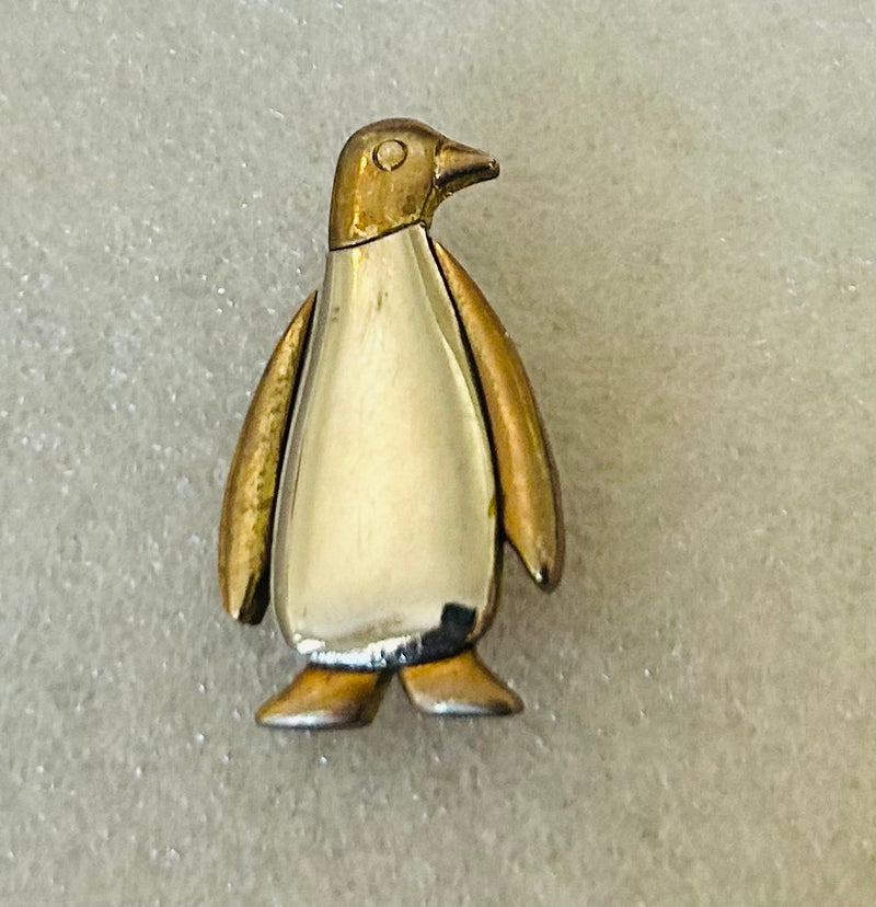 Brass and Silver Penguin Art Brooch (1 1/2" Tall)