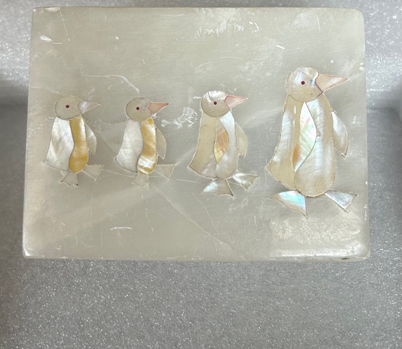 Marble Penguin Parade Box (3 1/2" x 3" x 1 1/2")