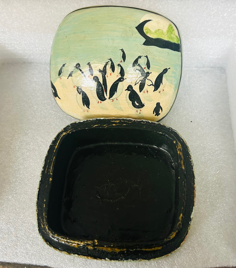 Penguins On Ice Hand-painted Box (3" x 2")