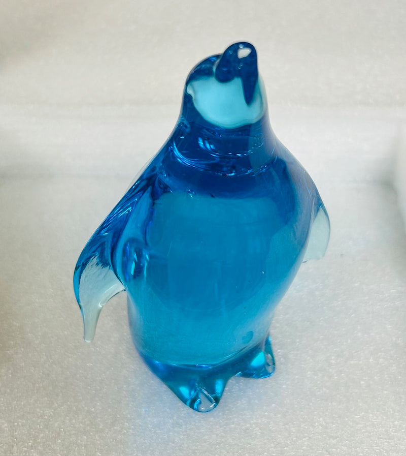 Blue Solid Glass Penguin Sculpture (4" Tall)