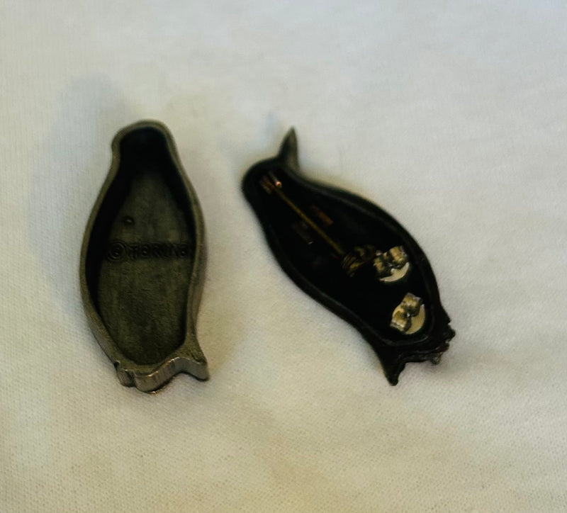 Pewter Penguin Mini Box - Earrings and Brooch Combo (2" Long)
