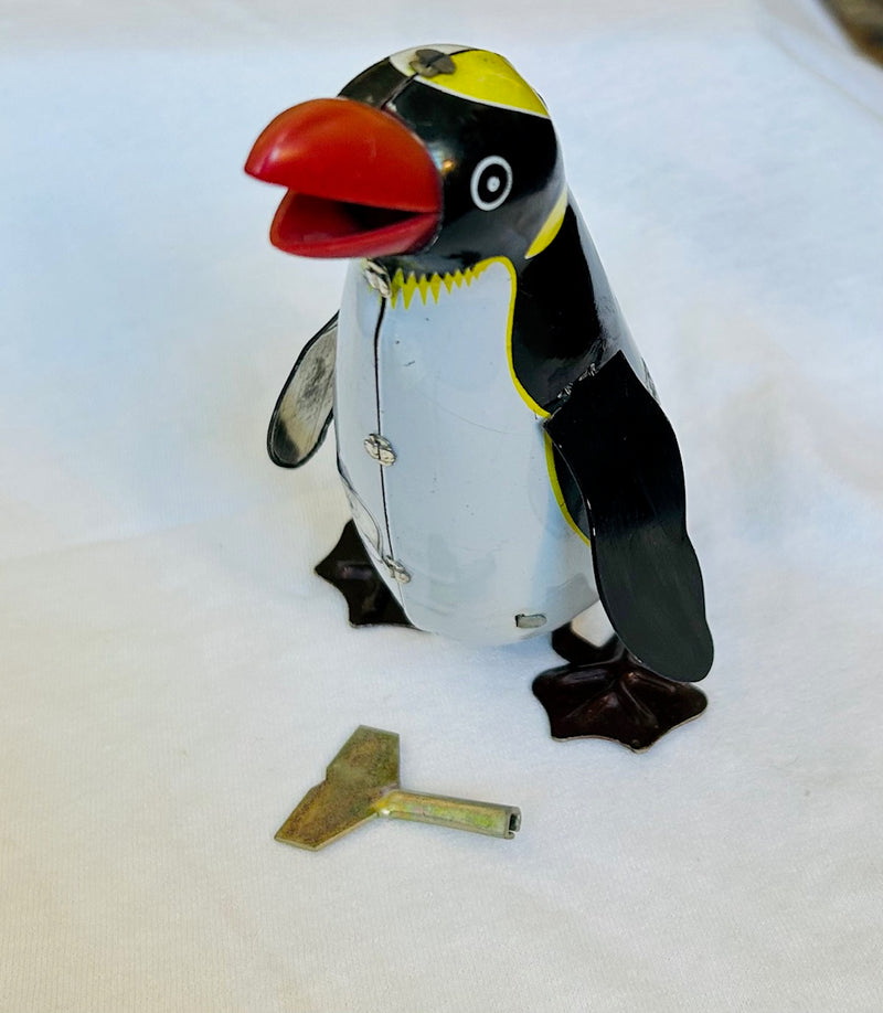 Wind-Up Waddling Metal Penguin with Key (6" Tall)