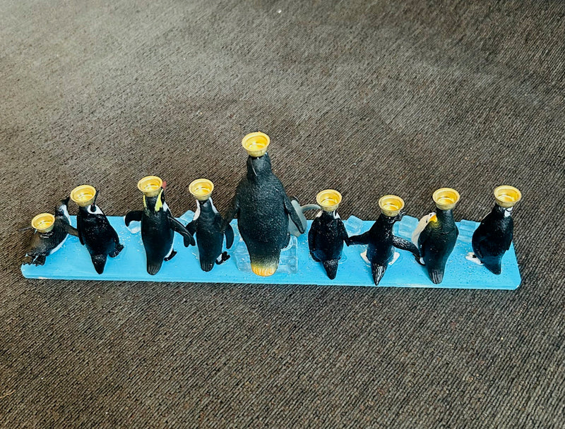 Penguin Hanukkah Menorah (12" x 2" x 4")