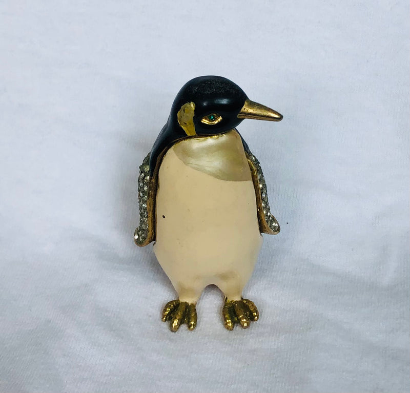 Metal and Rhinestone Penguin Figurine Box (2 1/2" )