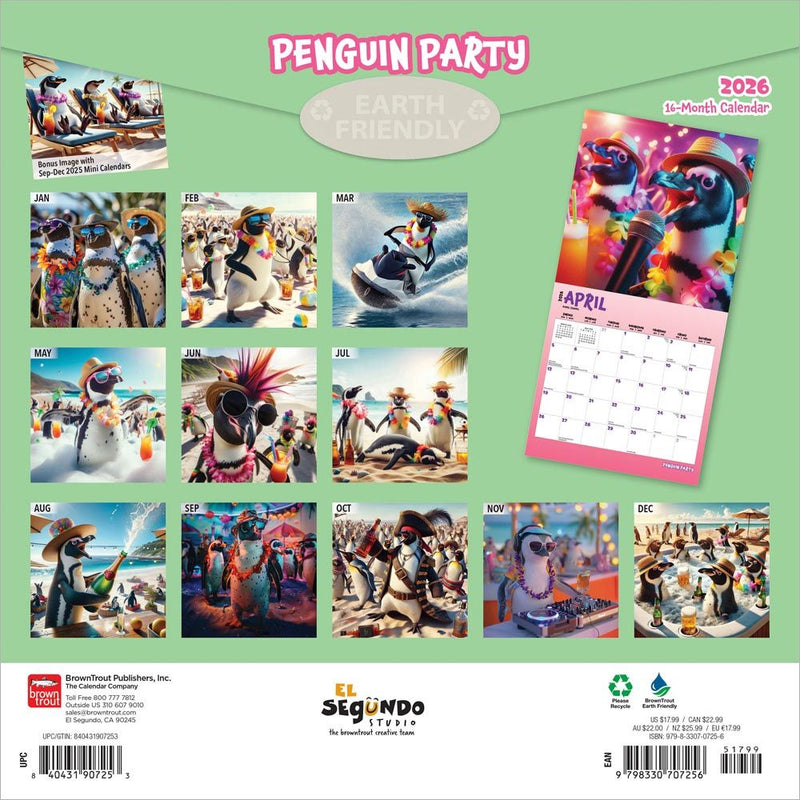 Penguin Party 2026 Calendar (Opens to 12" x 24")