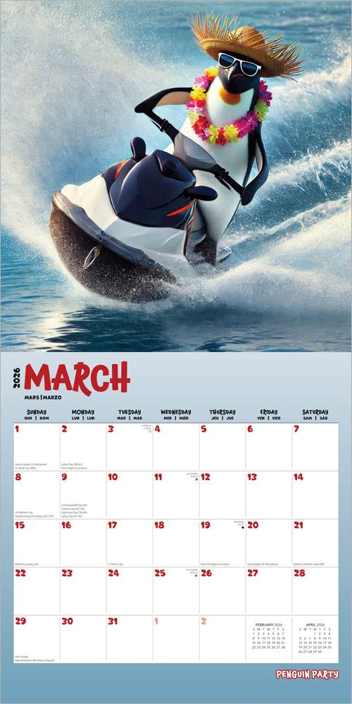 Penguin Party 2026 Calendar (Opens to 12" x 24")
