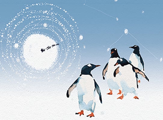 Penguins In The Sky Christmas Card (4" x 6")