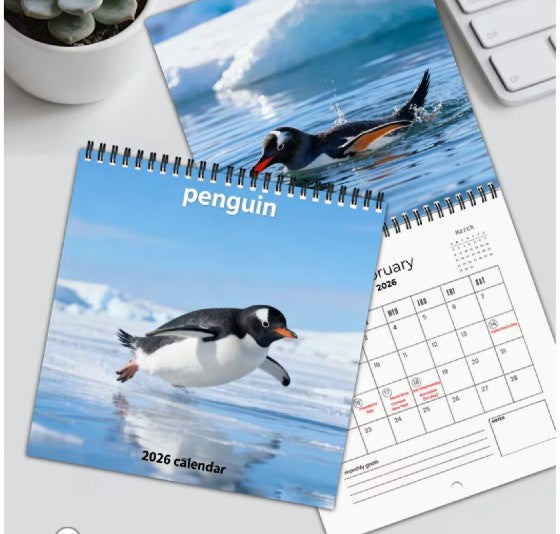 2026 Gentoo Penguins Mini Wall Calendar (opens to 8" x 16")