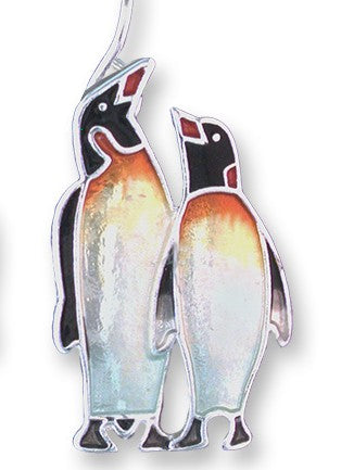 Emperor Penguin Couple Silver Plated Pendant ( 1 1/8" Tall)